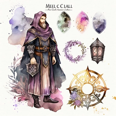 mystical male cleric watercolor clipart set