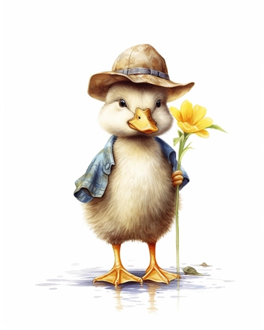 a realistic baby call duck clipart with watercolor illustration, full body shot ,8k, style of Bohemian, style of Anna Süßbauer and Jon Klassen,vector, Vector, white background,Solid Background, Sharpness and clarity, masterpiece, trending on Artstation and Dribbble.