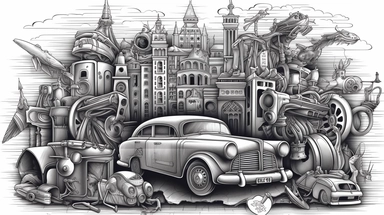 free car repair service clipart vector illustration design, in the style of black and white abstraction, exquisite black and white engravings, destroyed gadgets sculptures, kodak vision3 250d, street art graffiti-inspired, large-scale, high-angle