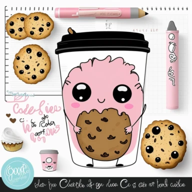 cookie character, clipart, mascot, to do list clipart, planner clipart, stationary, coffee cup, pink and white, c20, no words or letters, no numbers