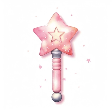 cute watercolor newborn soft pink baby rattle with star, watercolor effect, isolated white background, babyshower clipart, soft pink tones