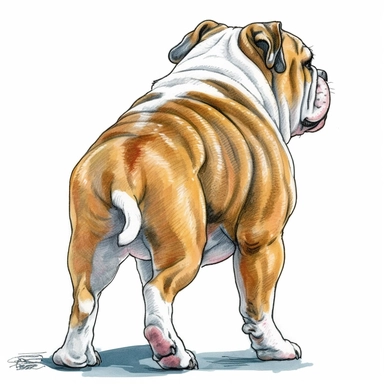 bulldog back view standing clipart on a white background