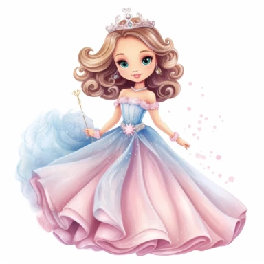 sublimation style, cute princess with large dress, clipart