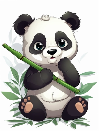 panda cute holding bamboo, vector, png, clipart, 2D, poster art, blue background,