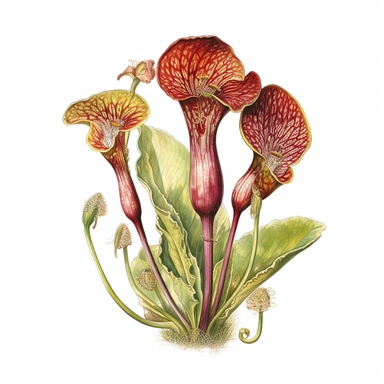 Clipart, vintage, watercolor, Sarraceniaceae, carnivorous plant, botanical illustration, hand drawn, texture