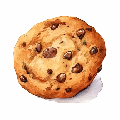 watercolor clipart of a chocolate chip cookie, pretty and cute, vintage homely vibes, isolated on white background