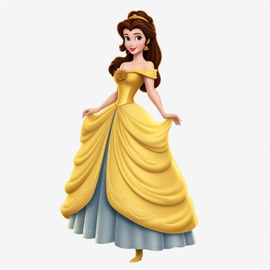 Belle from Disney cartoon, clipart, full body, standing, white background