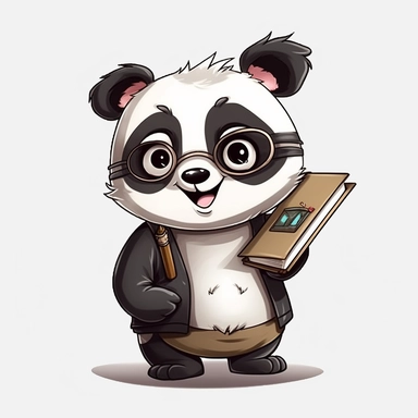 cute panda, student, happy and smiling, clipart, white background, no shadow