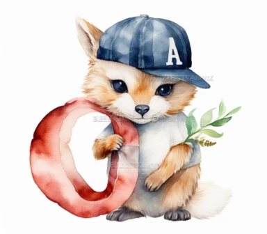 create watercolor clipart of letter q , cute animal in baseball costumes with baseball, incredibly high detail, 16k, gorgeous, white background