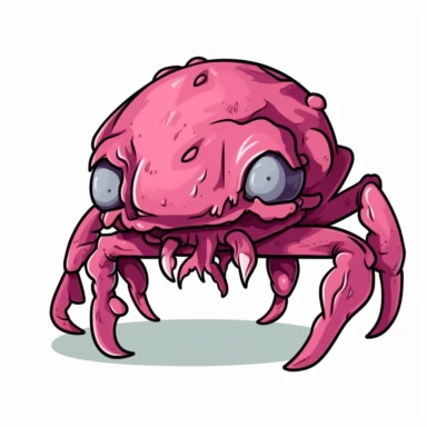 2d pink bubblegum crab zombie monster mutant on white background drawing in microsoft paint , no shadow, flat picture, clipart