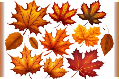 autumn maple leaves, orange fall leaf, thanksgiving or halloween design elements in orange red and yellow autumn colors, seasonal clip art or png design elements for border or background illustrations