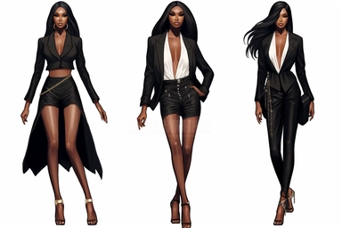 Naomi Campbell fashion Nova business cartoon, Black girl magic, clipart Contemporary black art version clipart of two happy ultra beautiful African American business women Black girl magic African American boss lady blue and white Louis Vuitton Rhinestone Ribbed Knit Dress and leather pumps standing while shaking anatomically correct hands after selling a large luxury house, both wearing expensive suits and leather shoes out doors, well lit, white background, taken with Canon