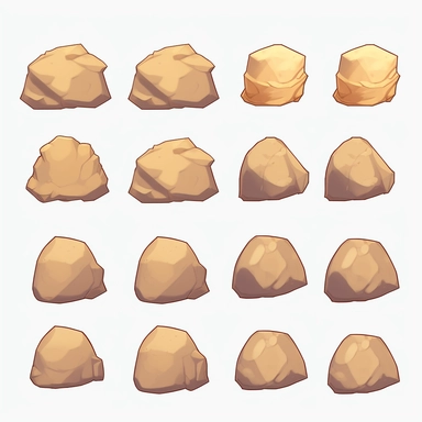 simple desert boulders, top down video game asset, isolated figures, hand drawn, level art, atmospheric effects, spatial concept art, muralist, clipart, ps1 graphics, deconstructed objects, 2d, plain background