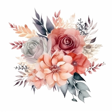 Watercolor flower bouquet clipart, Rose and flower boho clipart, Wedding bouquet, Rose gold clipart, 8k--v 5
