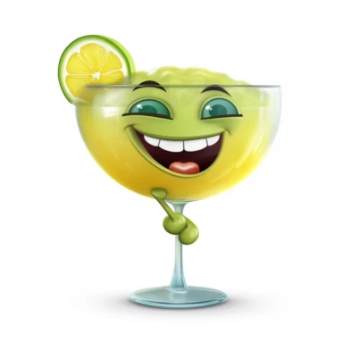 cartoon happy female margarita drink, no people, face expressions, ultra detailed, white background, clipart, 300 DPI,