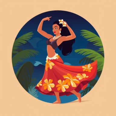 Design a clipart showcasing traditional hula dancer in their vibrant costume, capturing the grace and beauty of this iconic Hawaiian dance form.