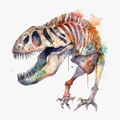 Watercolor dinosaur fossil clipart, white isolated background, space out, hd