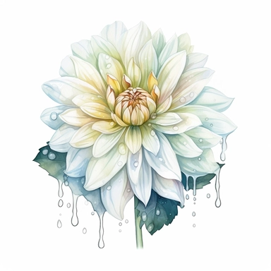 Watercolor snow clean white dahlia clipart on a white background in the style of feminine sticker art, Tanya Shatseva, storybook illustration, pure and pristine shades, Georgia O'Keeffe, flower and nature motifs, colored line art, colored outlines, cottagecore design, watercolor on white background, ombre, warm tones, colored line art, colored outlines, iridescent ombre, gradient shading, winter snow tone, vibrant digital art oil paint photorealism, an illustration of a colored flower, meticulou