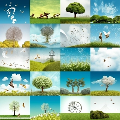 collection of isolated clip art images, business themed nature background