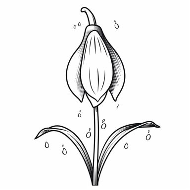 minimalist snow drop flower january birth flower coloring page for kids, thick bold outline only, clipart, line art, no shading, no dither, no gradient, monochromatic, one layer only, on white background