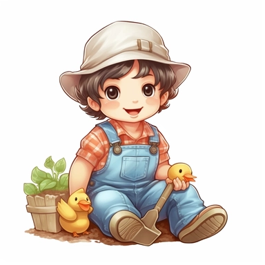 cute baby farmer clipart, sticker style, white background, high detail, 8k