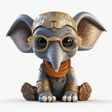 sticker clipart cartoon of a cute elephant cub with sun glasses, dressed with tribal african gear,Ankh, and African masks, 3D, disney pixar style, puppy eyes, looking at athe camera, white background ,high definition, high resulotion, highly detailed, 16K, 4:7