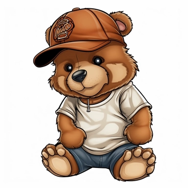 teddy bear wearing a baseball cap clipart, white background