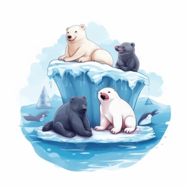 arctic animals playing on the snow / iceberg clipart