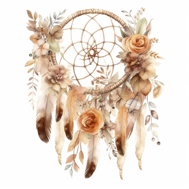 cute watercolor newborn boho dream Catcher with pampas grass, isolated white background, babyshower clipart, 8k, bright beige boho colors