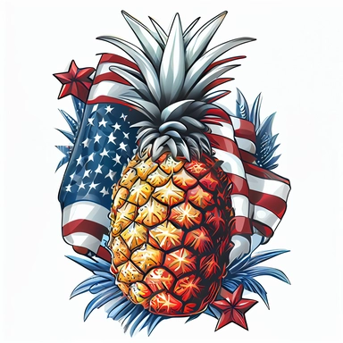 a pinapple with patriotic flag, t-shirt design graphic, vector, clipart, isolated, white background, .75 gutter,