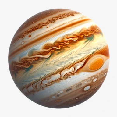 photo realistic clipart of Jupiter, 8k, white background, sharp focus, detailed,