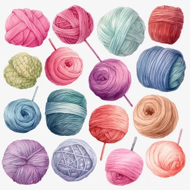Watercolor Clip Art Hobby Knitting and Crocheting , Wool Yarn Cute Clipart Set. Pastel colours Collection of hand drawn balls of yarn for knitting - Image #2 <@1098423716465102849>