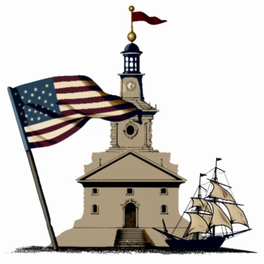 clipart image with iconic symbol, flag, and historic landmark from the American Revolution, perfect for DIY project and craft