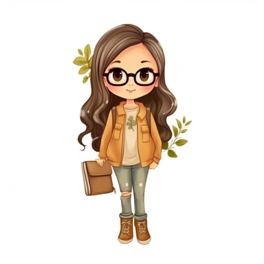 cute girl, clipart, planner girl clipart, cottagecore, standing
