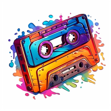 Cute Beautiful Retro 90s Color Melting cassette tape Sublimation Clipart,Cartoon, hyper realistic, intricate detail, illustration style,high solution,on the white background