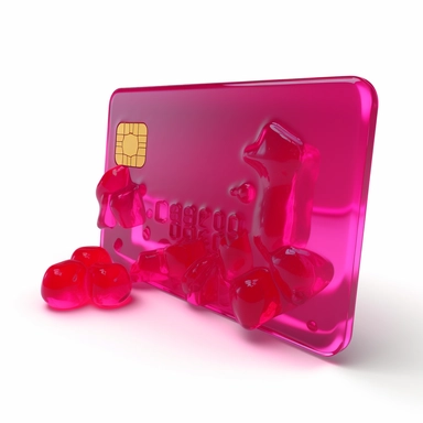 3d model of credit card made of jelly, gummy full cover, viva magenta, clipart, white background