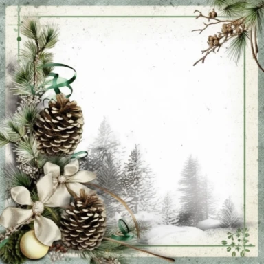 clipart with white background, pine boughs with pretty Christmas bow as a partial page border, clearly defined separate image, high quality--ar3:4-no mockups, watermarks, numbers, writing, letters--q2--v5.1--s1000