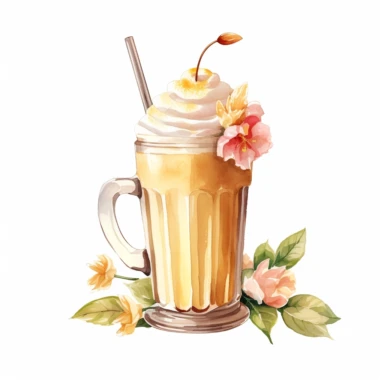 a watercolor clipart, vector of a honey milkshake in the style of vintage imagery, decorative paintings, subtle shading, nature core, cottagecore, muted colors, craftcore, on a white background, uhd image