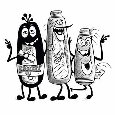 Hanna-Barbera illustrated Drunk Sausages, retro drunk character illustration, Volk Clip Books of Line Art, retro Frankfurters illustration, retro illustration, doodle art, design, line art, minimal character design, tattoo flash design, vintage Frankfurters illustration, black line, white background, 32K, retro illustration, retro advert illustration, black and white, minimal