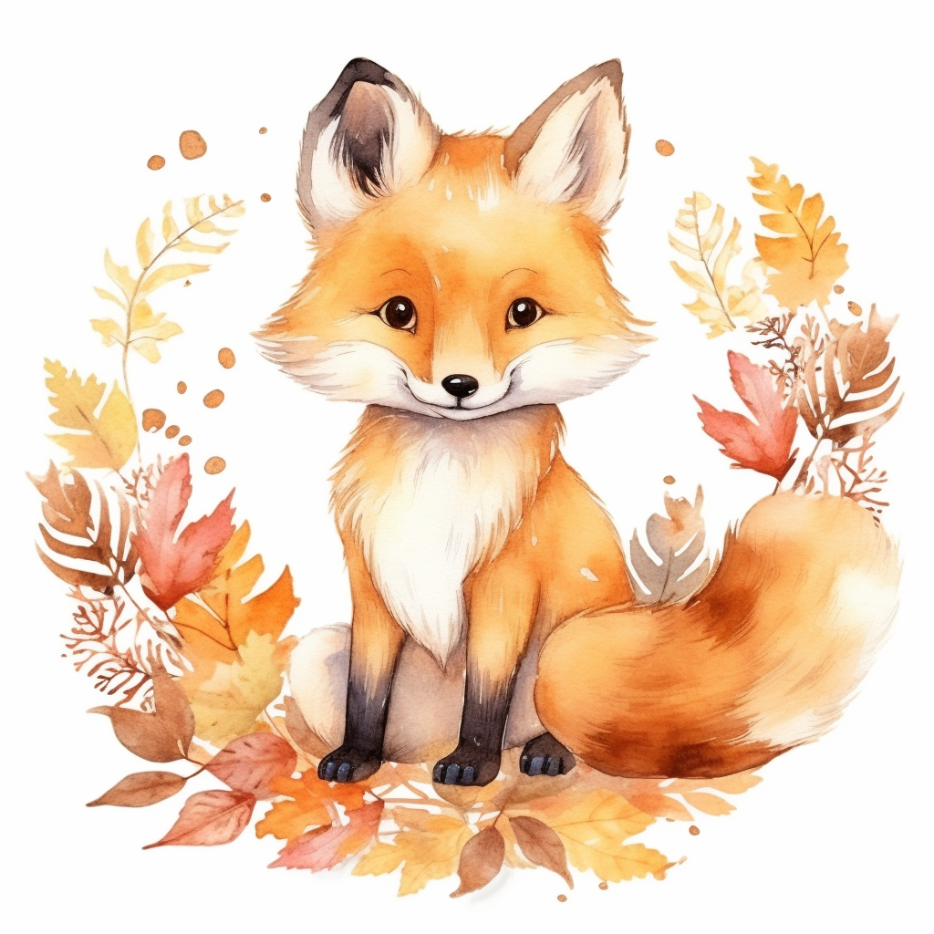 cute woodland fox clipart, in watercolour style - Clip Art Library