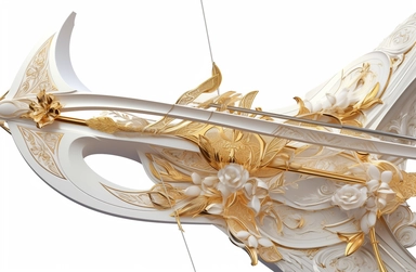 archery clipart image stock illustration of a bow and arrow from the video game, in the style of light gold and gray, sketchfab, elaborate gilding, decorative lines, goosepunk, fantasy-based, rtx on
