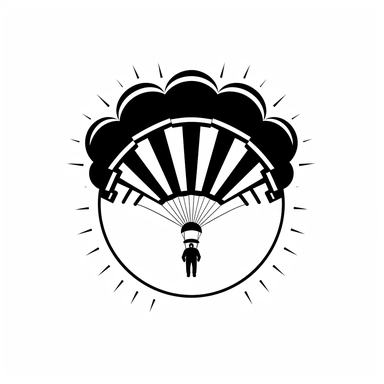 A playful iconic logo of a modern cartoon animated open parachute Black Vector on a white background. Vector Art, Emblem, sticker, clipart, t-shirt design, no color