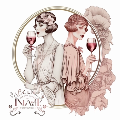 1920 fashion flapper women drinking Wine, Ladies Clipart, French wine clip art graphics with fashion women and rose wine, elegant, pretty, pinkish, on white background