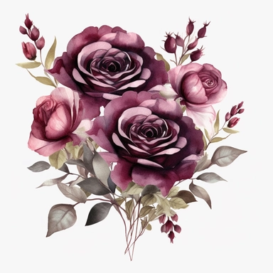 Watercolor dark Burgundy Roses Clipart