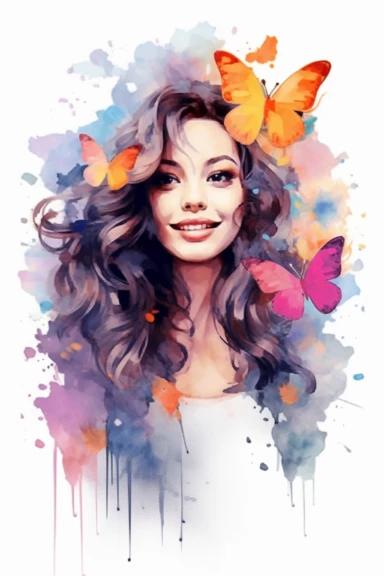 Easy to cut, dreamy watercolor positive woman smiling clipart