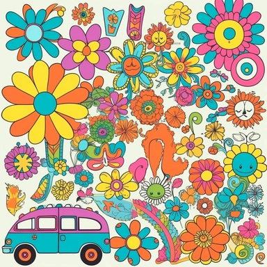 60s Clipart, 60s Retro Clipart, Groovy Clipart, 60s Hippie Clipart, 1960s clipart, Sixties, Vintage Elements, Boho, Flower Power