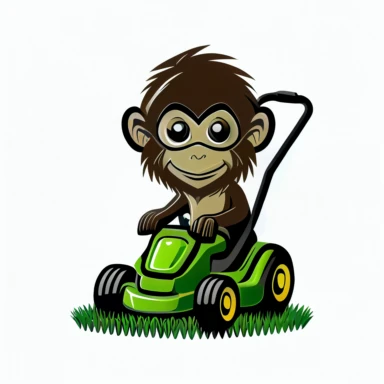 grass monkey on lawn mower landscaping identification symbol simple clipart white background