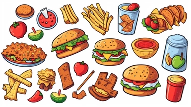 cartoon food clipart, isolated, white background, vector graphic