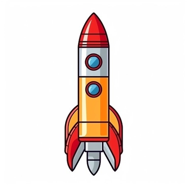 Rocket clipart, isolated on white background, 4k, 2D, cartoon style,