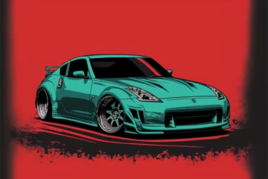 a clipart duotone wallpaper of a Nissan 350z car, blue and green